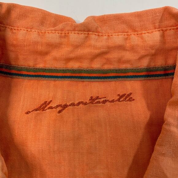 Margaritaville Shirt Mens XL Extra Large Carrot Orange Long Tab Sleeve Button Up - Picture 4 of 10